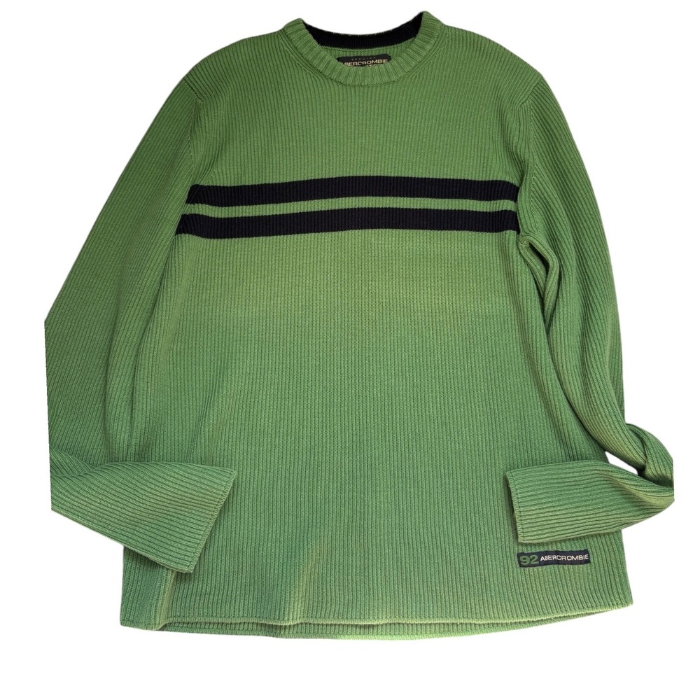 Abercrombie & Fitch VINTAGE 90s Mens XL Green Ribbed Knit Striped Sweater‎